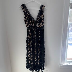 Aqua Black and Cream Floral Lace Midi Dress